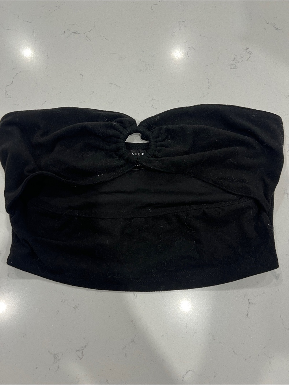 SHEIN Black Strapless Twist-Knot Crop Top